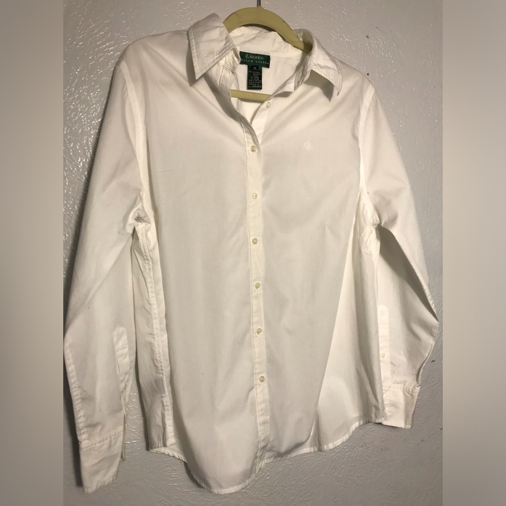 Ralph Lauren White Basic Button Down Blouse 1x - image 1